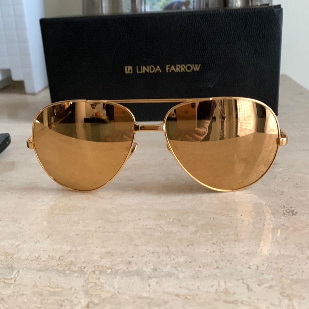 🤩HP!!😎NWOT Linda Farrow ROSE GOLD Aviator Sunglasses LFL128C11 UNISEX